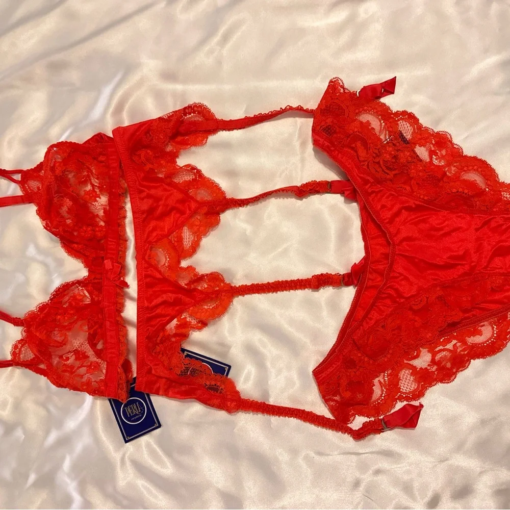 La Perla Vintage Fiery Red Lace Bra Set four pieces . - Picture 14 of 14